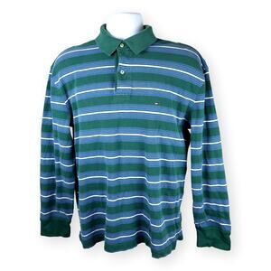Tommy Hilfiger Blue Green White Long Sleeve Mens Polo L